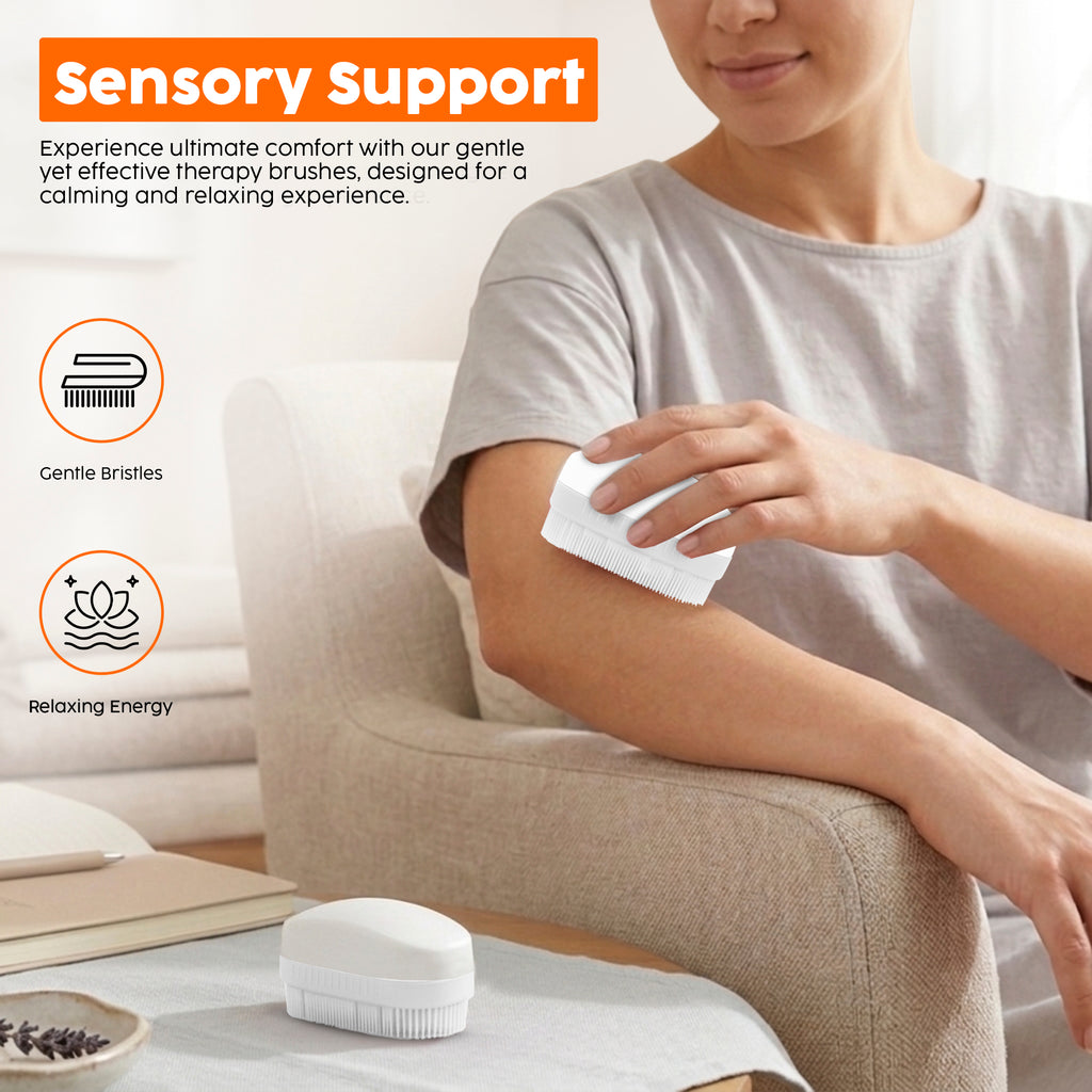 Oval Therapy Sensory Brush with Easy-Grip Handle, [USA Based Brand] | Oval Shape Brush for Calming, Stimulating and Sensory Brushing, White (Pack of 2)