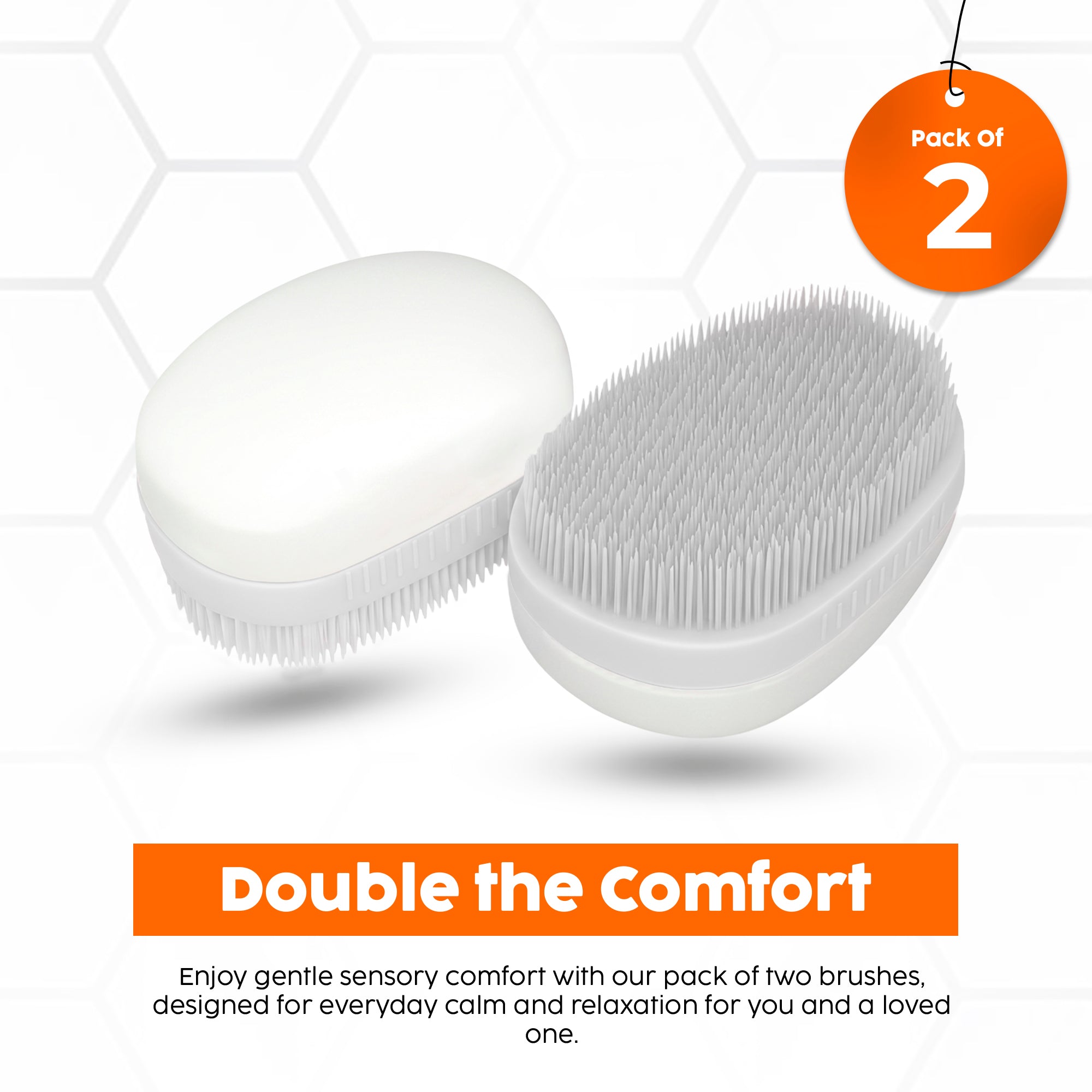 Oval Therapy Sensory Brush with Easy-Grip Handle, [USA Based Brand] | Oval Shape Brush for Calming, Stimulating and Sensory Brushing, White (Pack of 2)