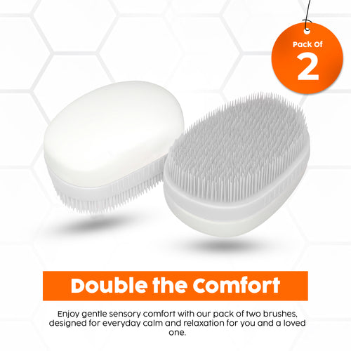 Oval Therapy Sensory Brush with Easy-Grip Handle, [USA Based Brand] | Oval Shape Brush for Calming, Stimulating and Sensory Brushing, White (Pack of 2)