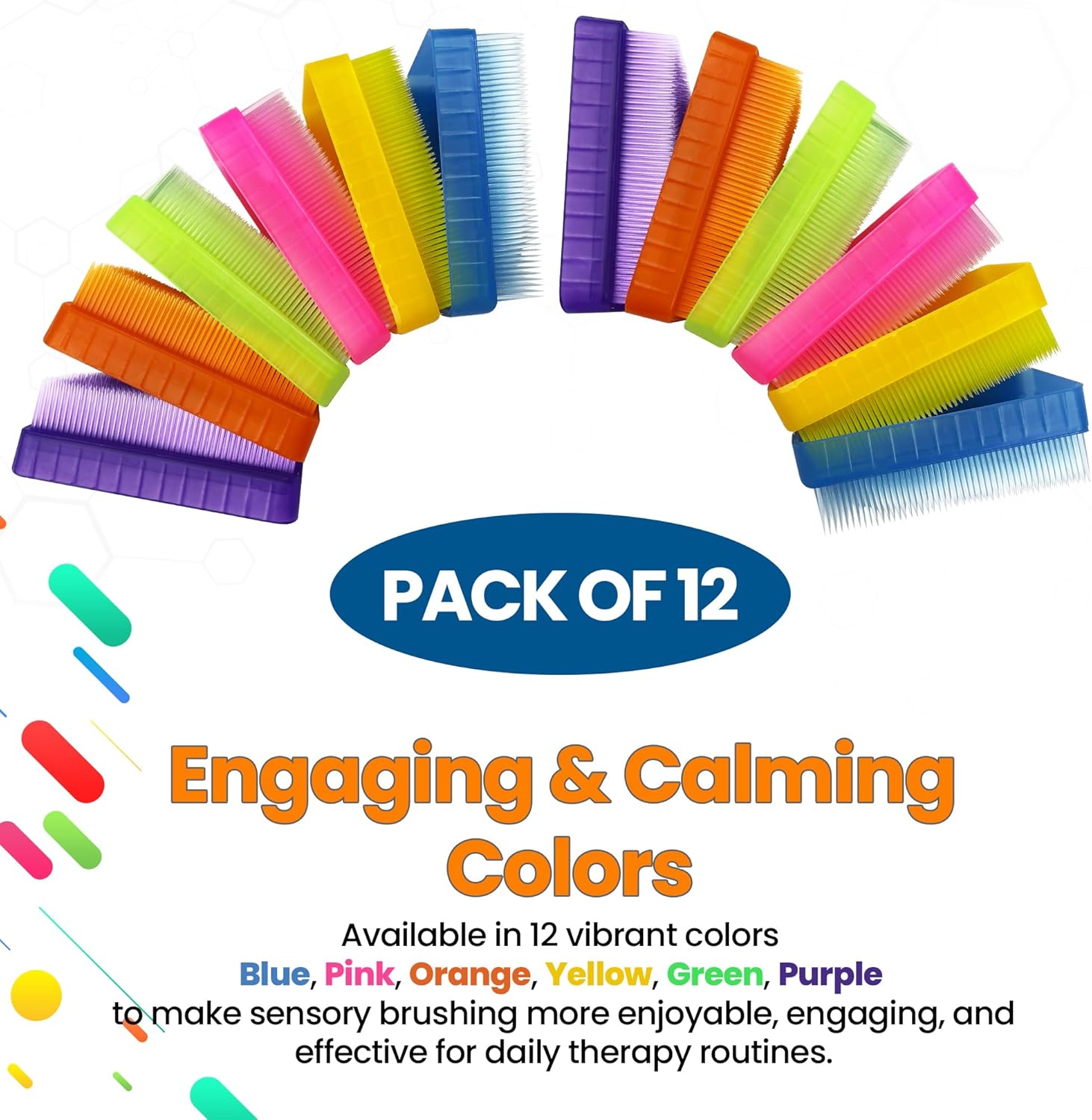Wilbarger Method Therapy Sensory Brush Occupational & Therapressure Brush for Calming, Stimulating, and Sensory Brushing – Use as Part of The Wilbarger Brushing Protocol, Colored, 12 Count (Pack of 1)