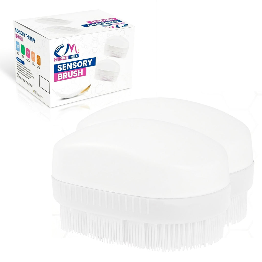 Oval Therapy Sensory Brush with Easy-Grip Handle, [USA Based Brand] | Oval Shape Brush for Calming, Stimulating and Sensory Brushing, White (Pack of 2)
