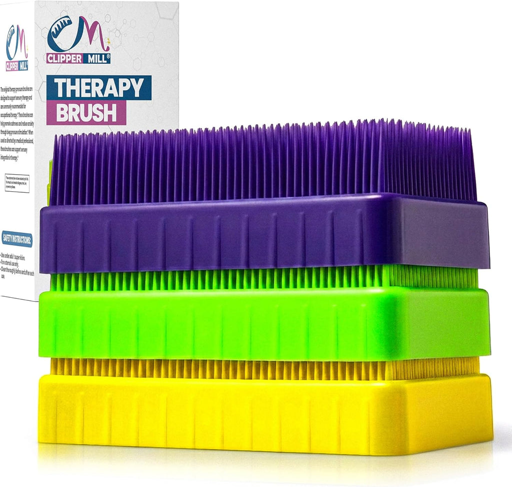 Wilbarger Method Therapy Sensory Brush - Therapressure Brush for Occupational Therapy for Sensory Brushing – Use as Part of The Wilbarger Brushing Protocol – 3 Pack - Purple/Green/Yellow