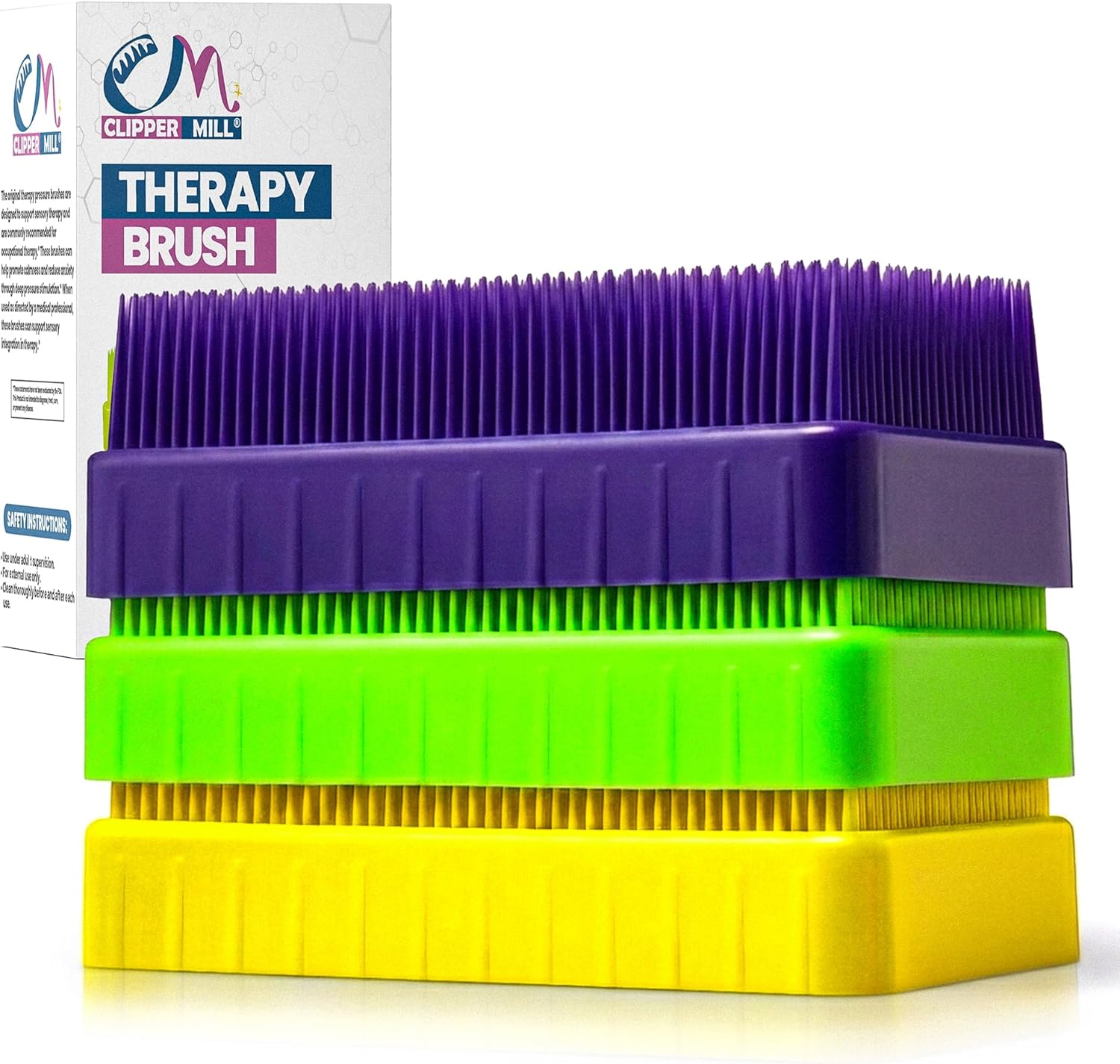 Wilbarger Method Therapy Sensory Brush - Therapressure Brush for Occupational Therapy for Sensory Brushing – Use as Part of The Wilbarger Brushing Protocol – 3 Pack - Purple/Green/Yellow
