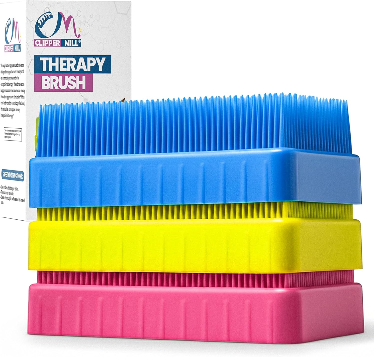 Wilbarger Method Therapy Sensory Brush - Therapressure Brush for Occupational Therapy for Sensory Brushing – Use as Part of The Wilbarger Brushing Protocol – 3 Pack - Blue/Pink/Yellow