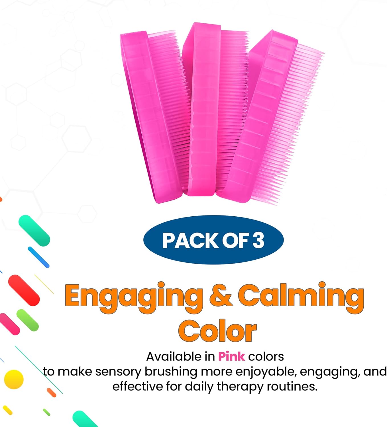 Wilbarger Method Therapy Sensory Brush Occupational & Therapressure Brush for Calming, Stimulating, and Sensory Brushing – Use as Part of The Wilbarger Brushing Protocol, Pink, 3 Count (Pack of 1)