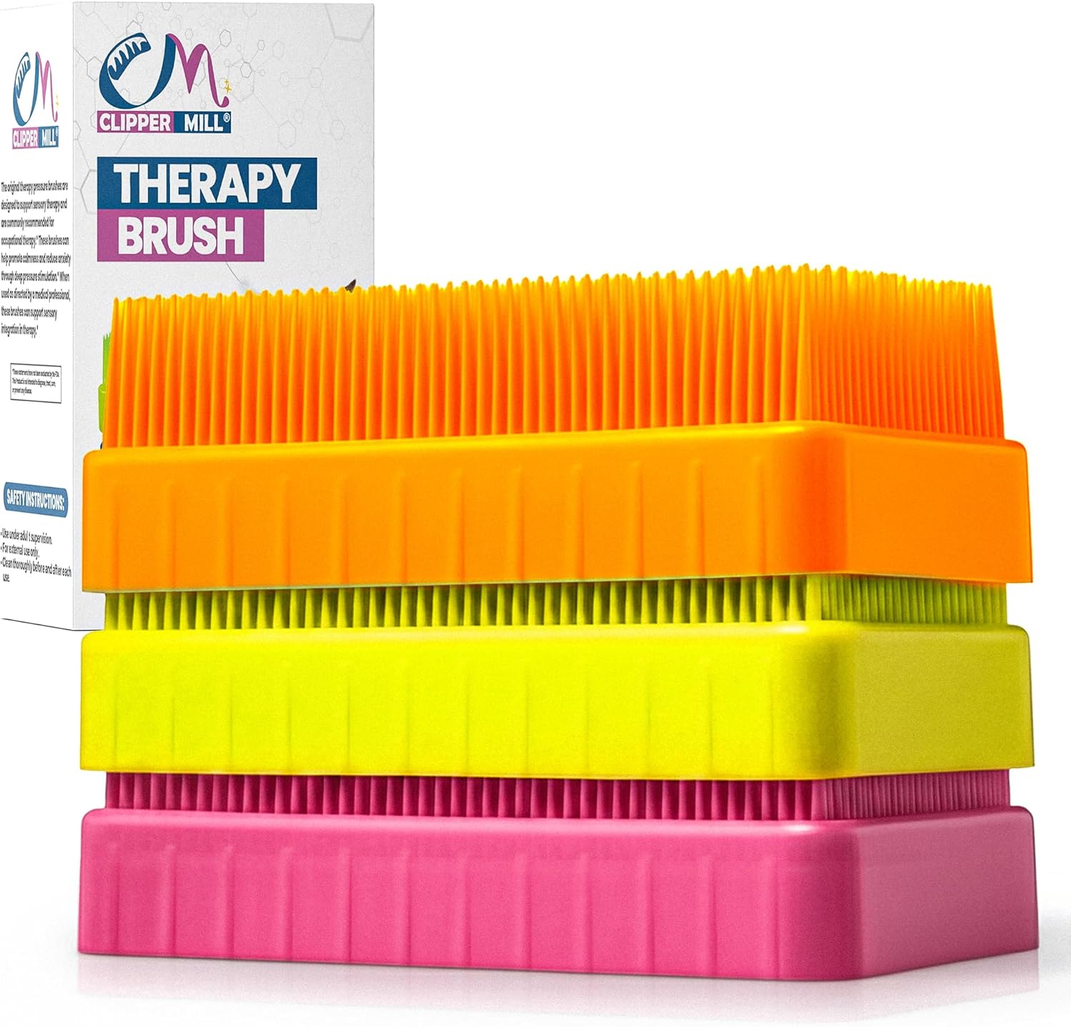 Wilbarger Method Therapy Sensory Brush - Therapressure Brush for Occupational Therapy for Sensory Brushing – Use as Part of The Wilbarger Brushing Protocol – 3 Pack - Yellow/Orange/Pink