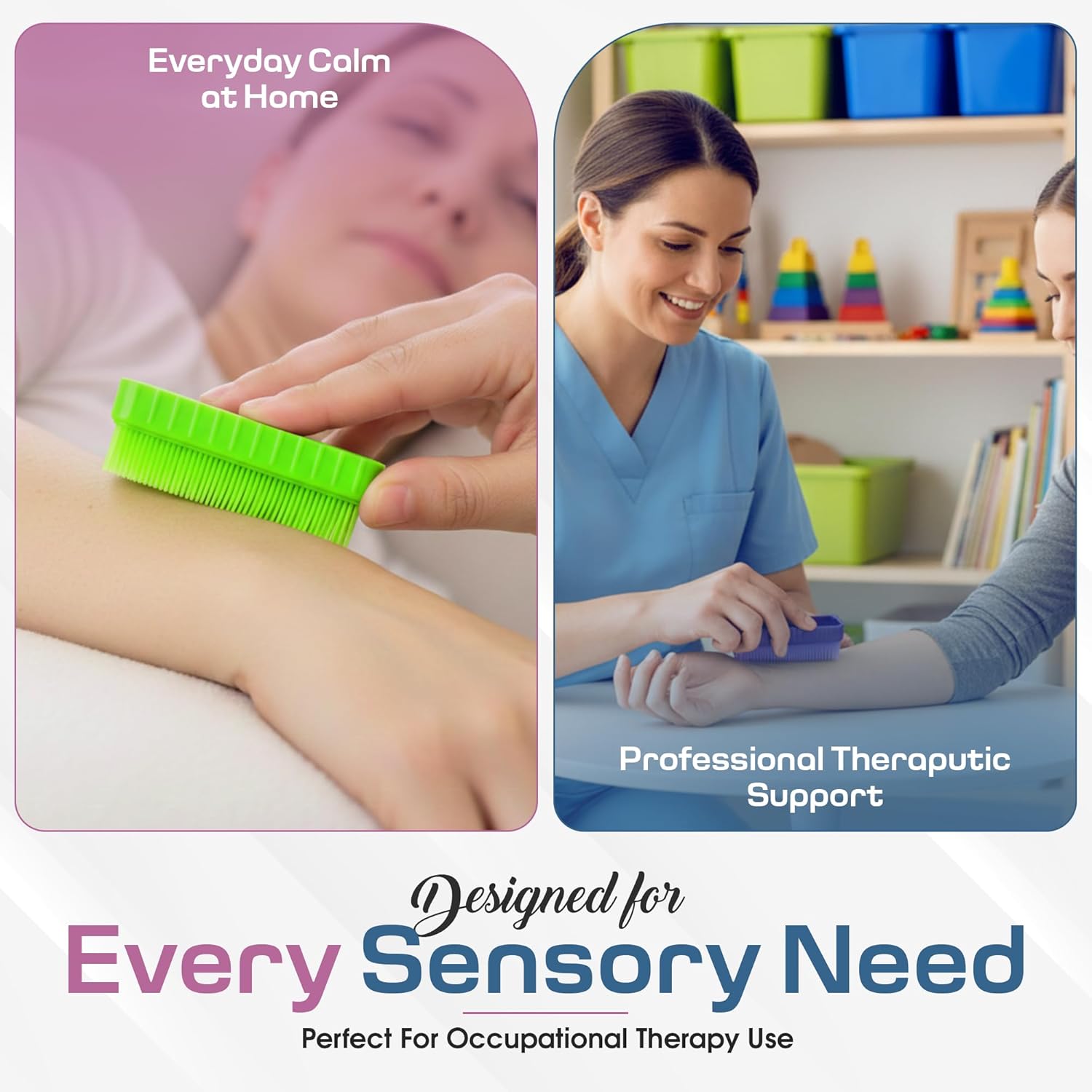 Wilbarger Method Therapy Sensory Brush - Therapressure Brush for Occupational Therapy for Sensory Brushing – Use as Part of The Wilbarger Brushing Protocol – 3 Pack - Purple/Green/Yellow