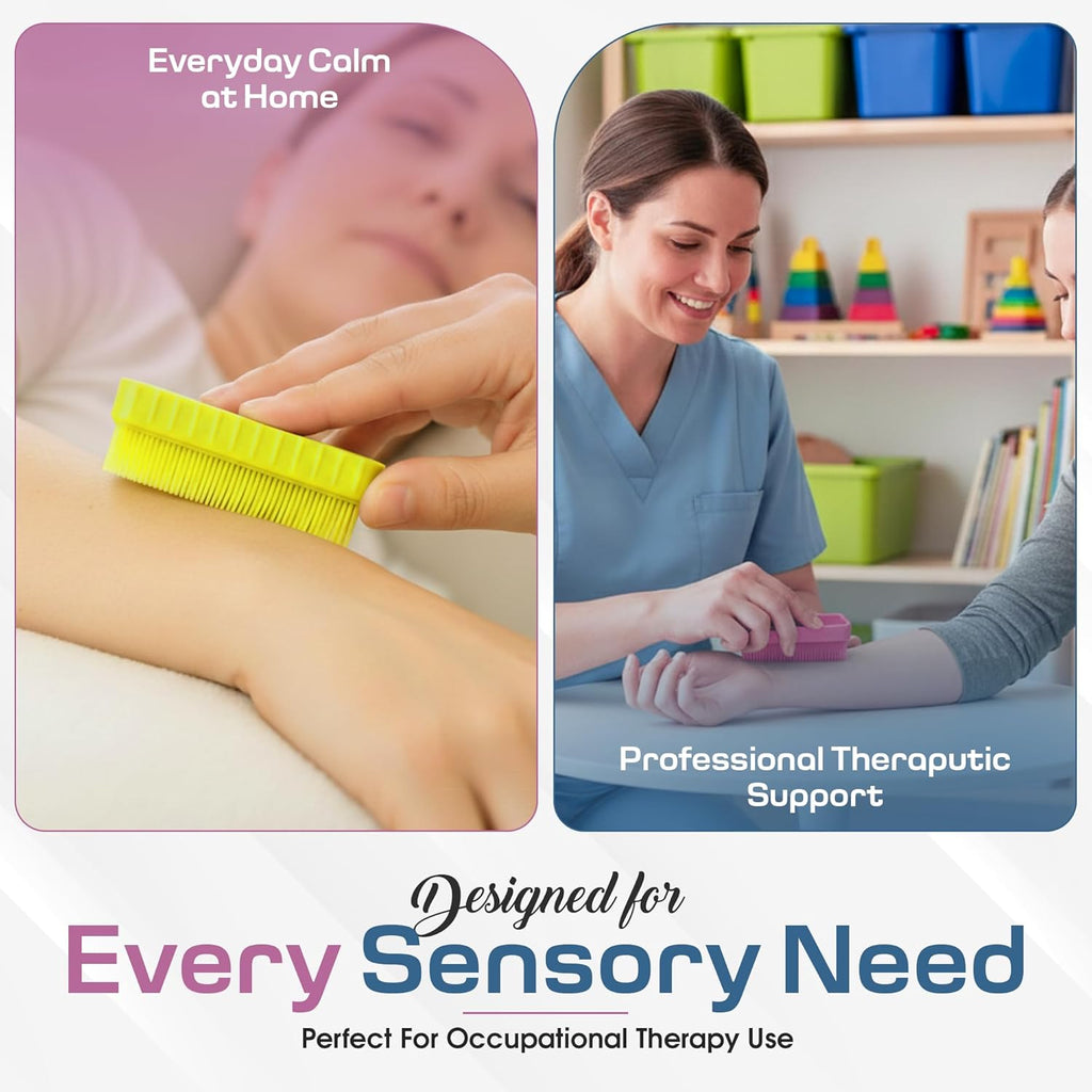 Wilbarger Method Therapy Sensory Brush - Therapressure Brush for Occupational Therapy for Sensory Brushing – Use as Part of The Wilbarger Brushing Protocol – 3 Pack - Blue/Pink/Yellow