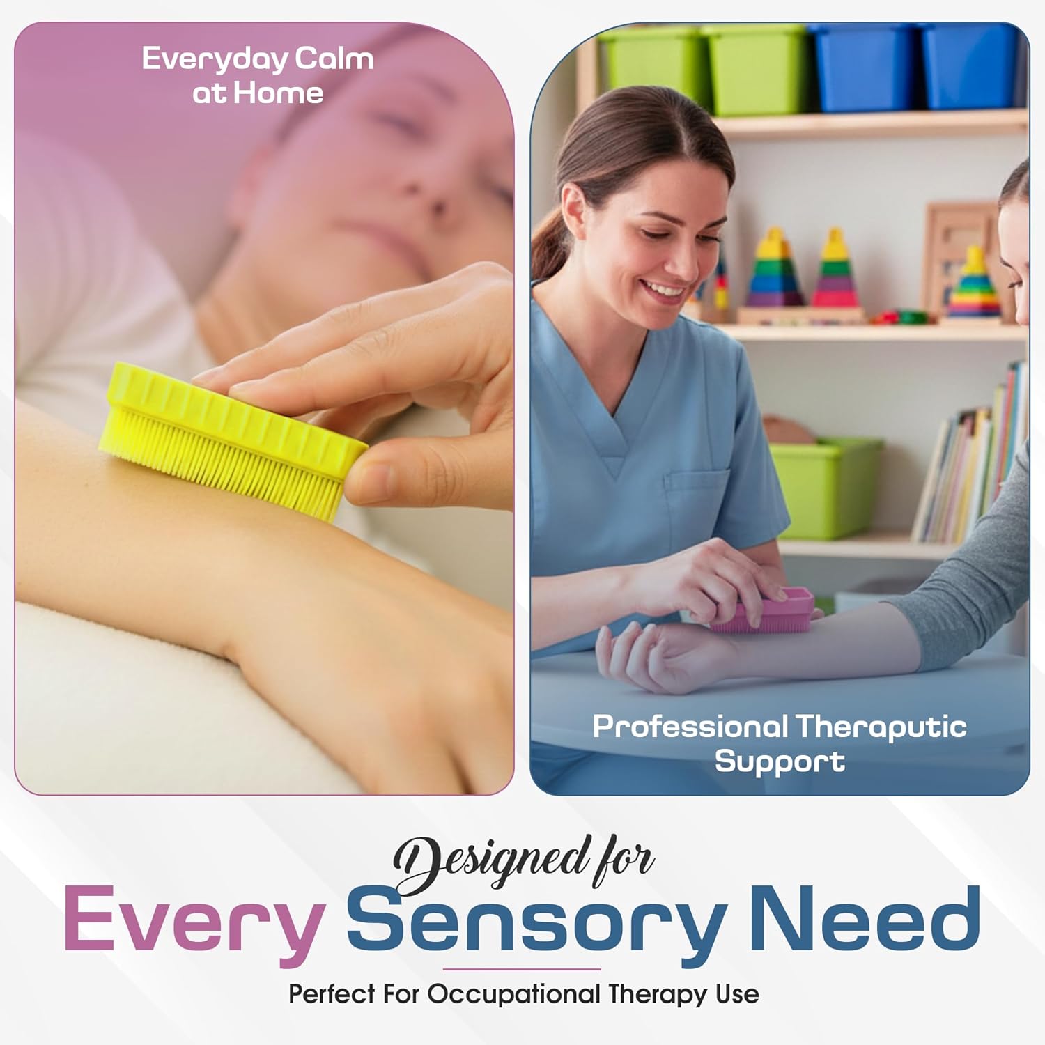 Wilbarger Method Therapy Sensory Brush - Therapressure Brush for Occupational Therapy for Sensory Brushing – Use as Part of The Wilbarger Brushing Protocol – 3 Pack - Blue/Pink/Yellow