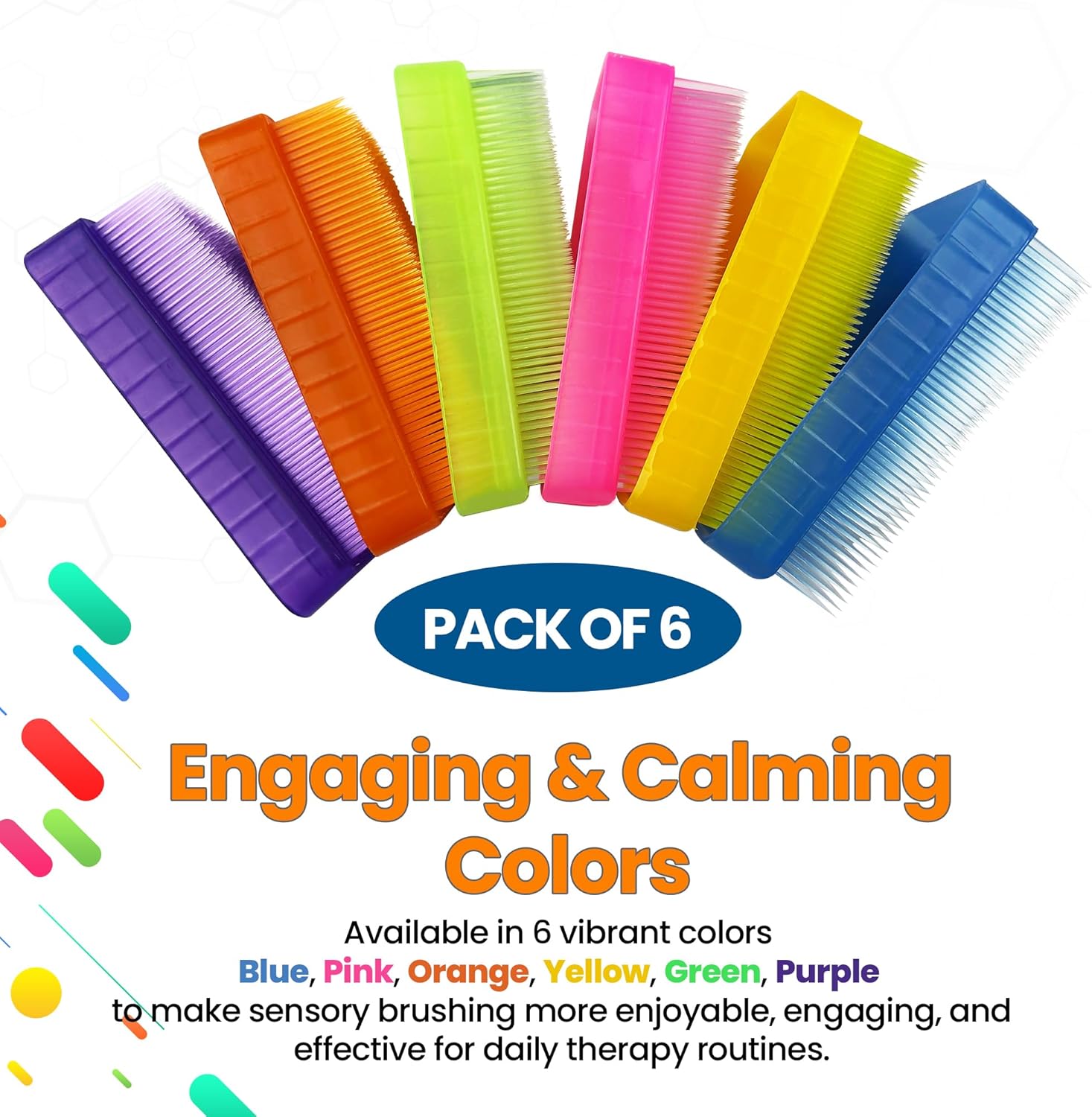 Wilbarger Method Therapy Sensory Brush Occupational & Therapressure Brush for Calming, Stimulating, and Sensory Brushing – Use as Part of The Wilbarger Brushing Protocol, Colored, 6 Count (Pack of 1)